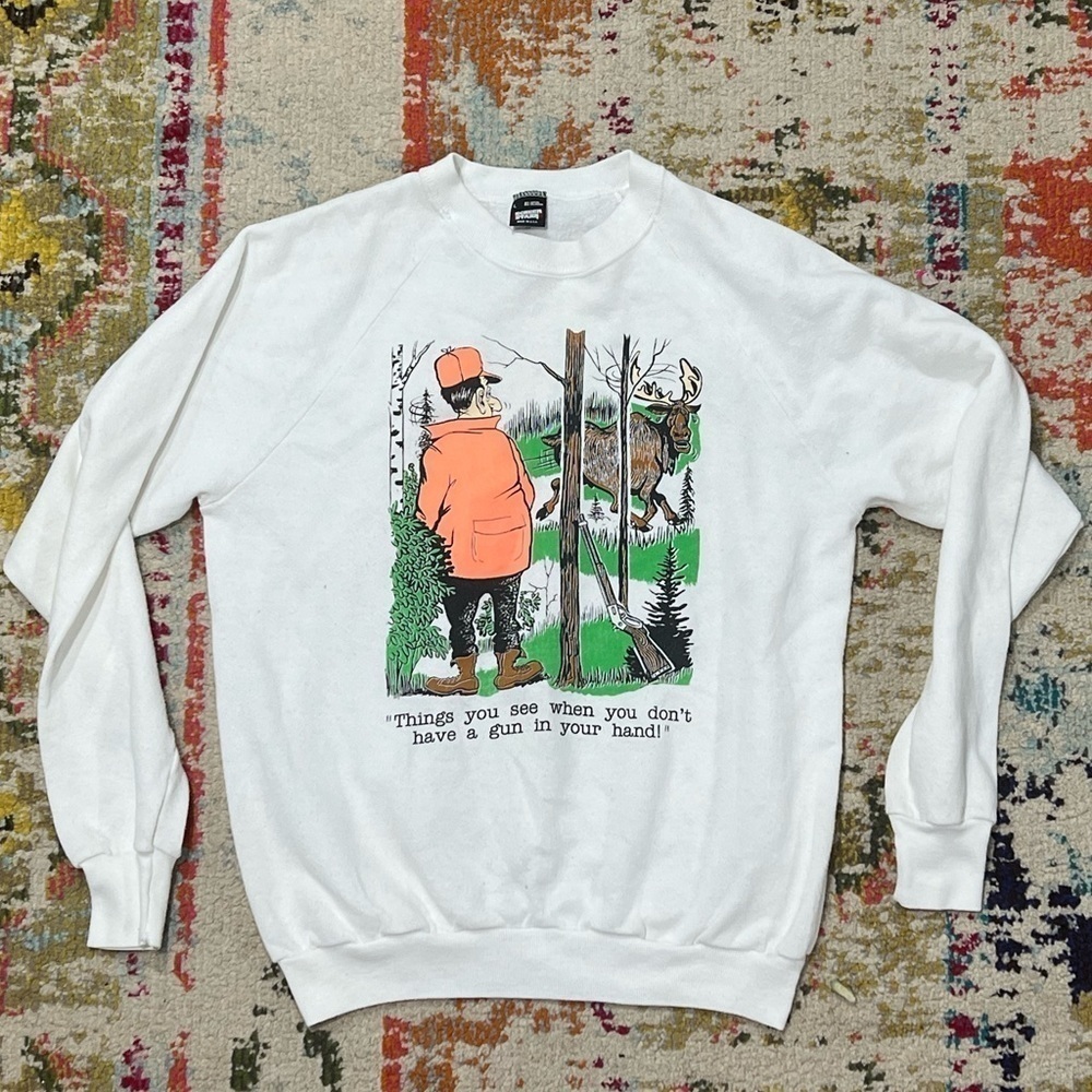 Vintage Funny Deer Hunter Hunting 1980s Screen Stars Humor Crewneck Sweatshirt